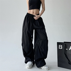 超好看的辣妹橘红色工装裤女2025春季薄款褶皱阔腿拖地休闲裤子，女装休闲裤，星座1210-1