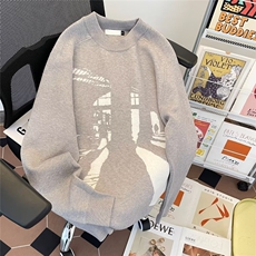 美式复古剪影印花毛衣男宽松休闲圆领套头针织衫上衣M6030/P51，男装针织衫/毛衣，星座506B