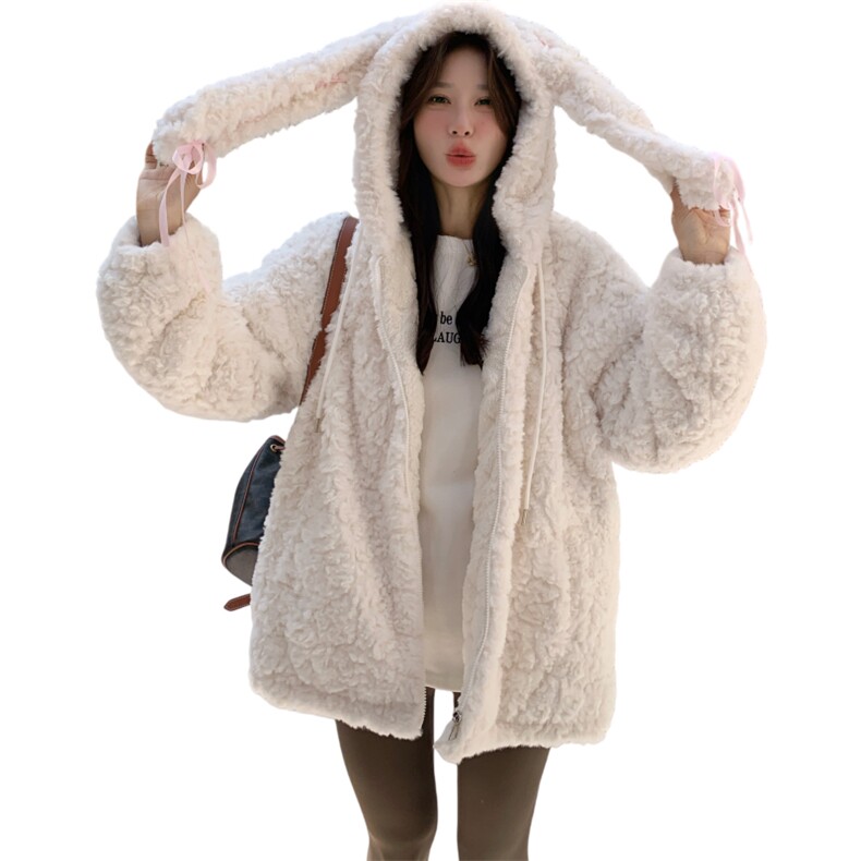 白色羊羔毛外套加厚毛绒绒棉服8381P215K328,女装棉衣/棉服,2C081