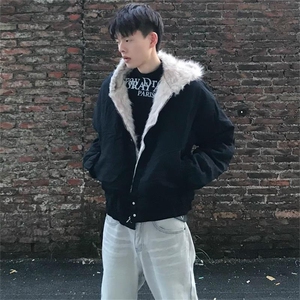 现货美式复古解构裁片设计加绒外套男女宽松休闲座山雕夹克潮,什么颜色的外套搭配黄色丝巾图片