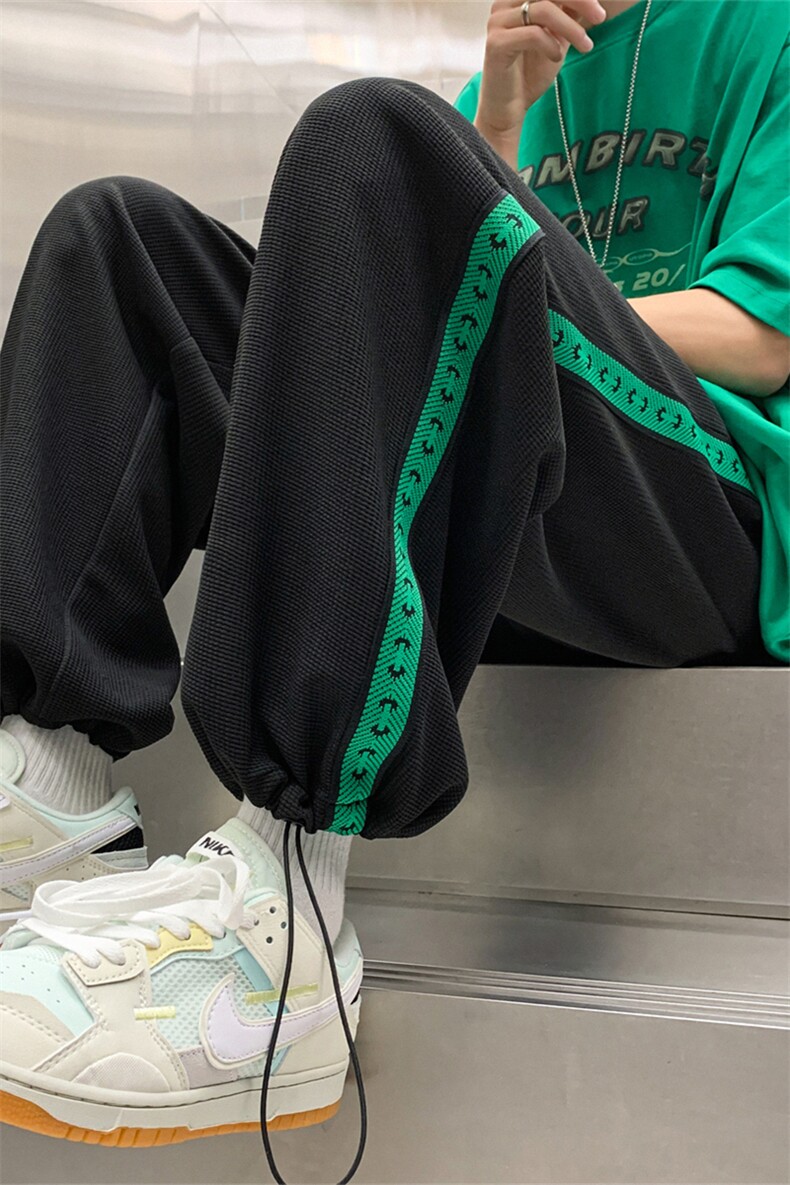 冰丝坠感华夫格休闲裤男高街ins潮牌hiphop炸街直筒裤子夏季薄款,男装休闲裤,电商A141