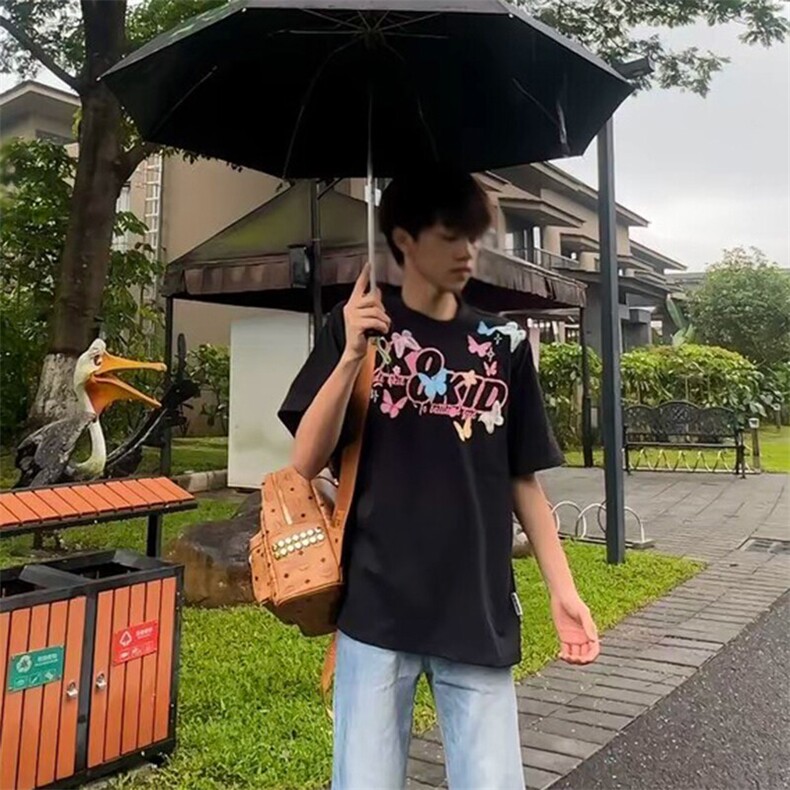 万针全刺绣工艺抖音得物高品质260克重磅纯棉双纱美式高街短袖T恤,男装T恤,电商A486
