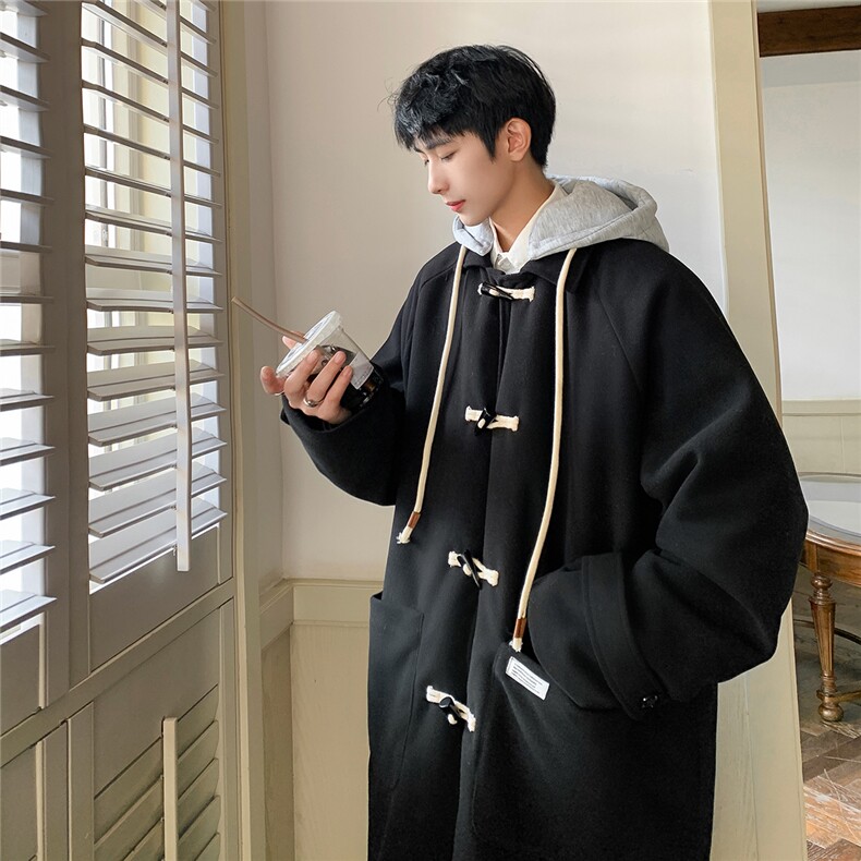 1港风牛角扣加棉呢大衣可拆卸帽大码M-5XL外套男FY8716P138控188，女装短外套，星座226-2