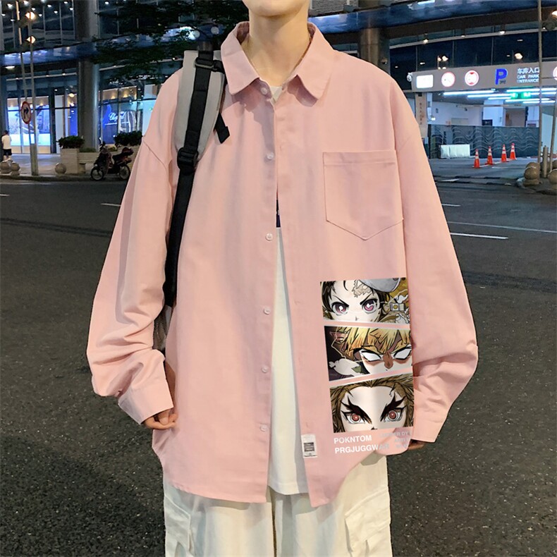 春季长袖衬衫男宽松港风衬衣男外套男CSCS287-P35,男装衬衫,电商B371