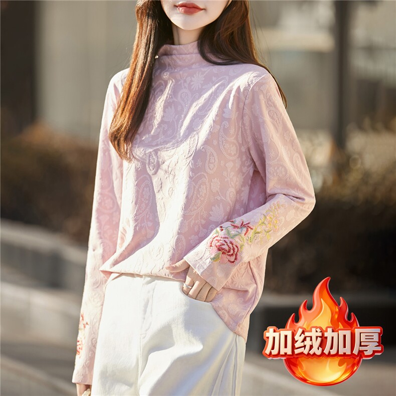 2025年秋季时尚通勤简约休闲加绒绣花半高,针织衫/毛衣,朝贺羊绒