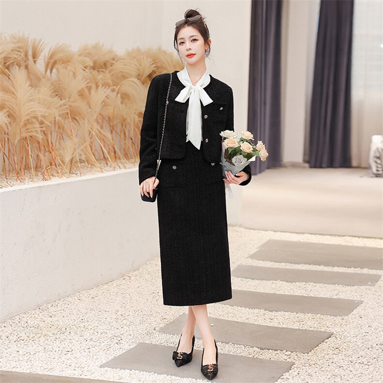 欧货高级感名媛气质套装女2024年春秋新款小香风外套半身裙两件套,女装套装/套裙,雅静靓衣