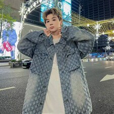 美式复古提花牛仔外套设计感小众休闲百搭夹克上衣潮W035-P62网图，男装工装外套，电商B245