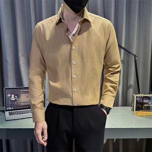 主推新款足货秋冬男士内搭长袖衬衫小伙店主条纹衬衣C601P48控78图片