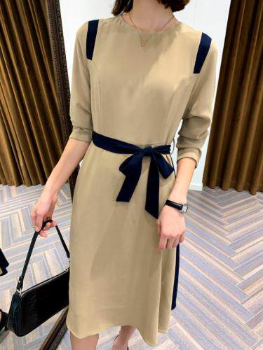 收腰拼色连衣裙，女装连衣裙，荷塘月色