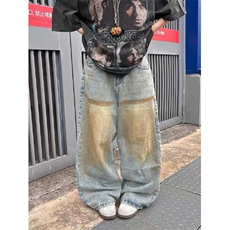 CP1208-P50美式复古牛仔裤男女2025高街嘻哈直筒阔腿长裤，男装牛仔裤，电商B323A