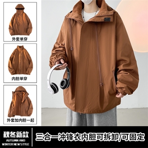 Z318/P100可拆卸加绒三合一防水冲锋衣（外套内胆拉链可拉在一起图片