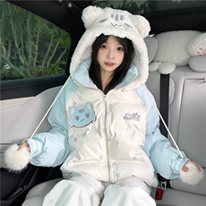 1506A/G78530/P99棉服女可爱猫咪魔术贴撞色连帽外套1，男装棉衣，星座1506A