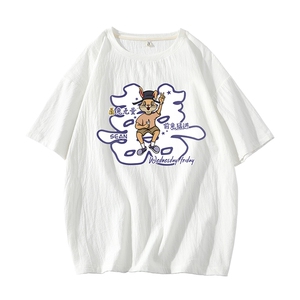 亚麻短袖t恤男大码五分袖男宽松七分袖 砖墙挂拍YT26306-P30图片
