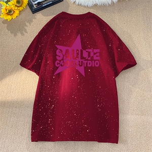 可48小时发货支持抖音得物来样二开 美式满天星亮片短袖T恤MTX668图片