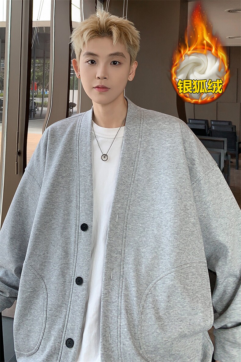 特批P60无差价冬款华棉开衫男银狐绒慵懒风卫衣外套W2331J加绒,男装卫衣,电商A001-1