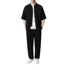 轻熟风风套装男装复古盘扣两件套宽松款A236-TZ82563-P120，男装休闲套装，电商A236
