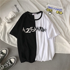 714-2-T091男新款夏港风短袖棉麻黑白印花体恤情侣，男装T恤，星座714-1