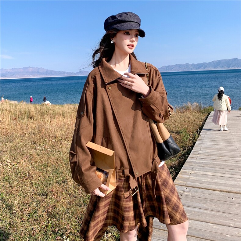 巨好看麂皮绒短外套女春秋2025新款小个子流行爆款超火机车服上衣,女装短外套,2C325