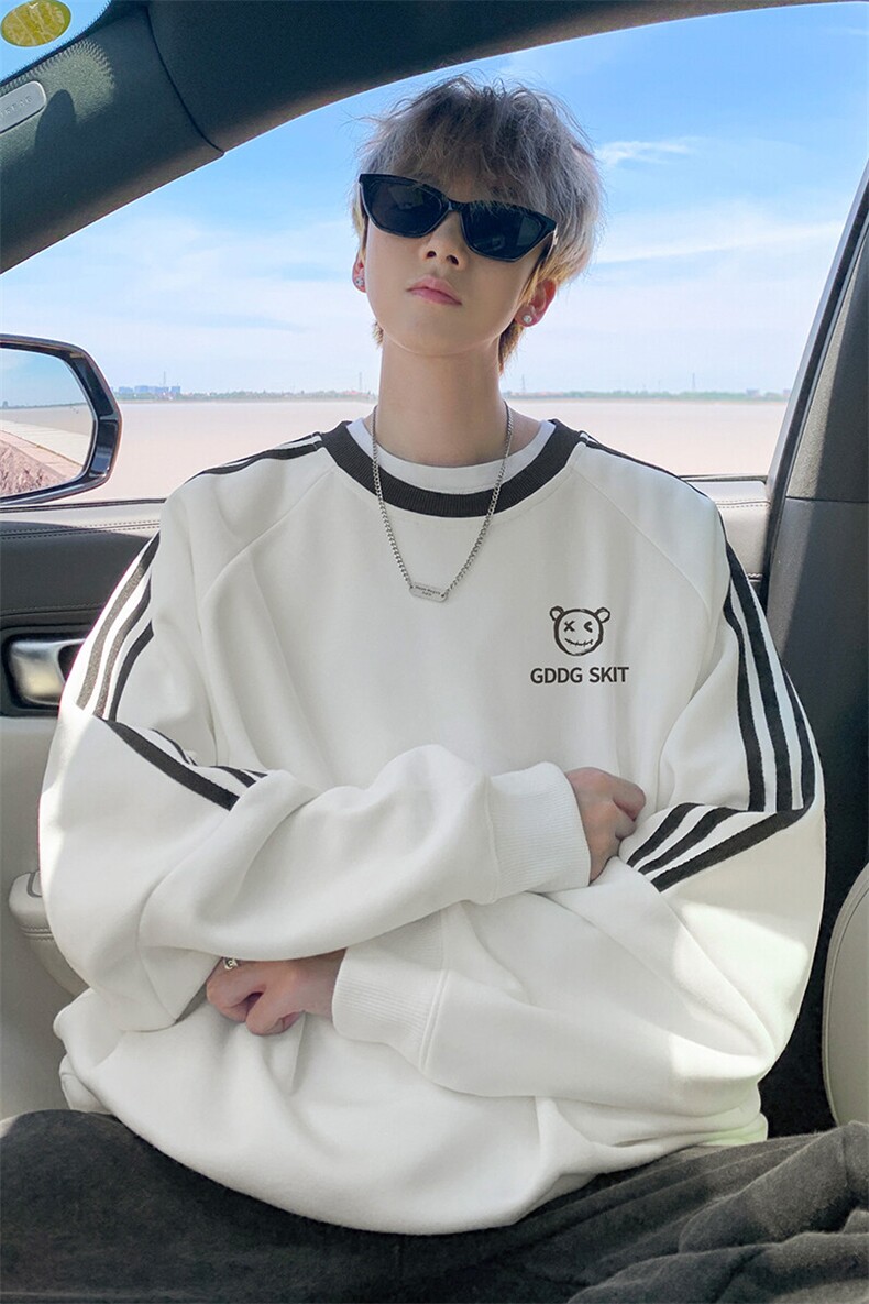 华棉秋冬外景重磅个性宽松线条圆领卫衣男大码WY00383/P45加绒P50,男装卫衣,电商B316