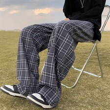秋季潮流宽松直筒百搭休闲裤新款美式高街阔腿格子裤男K4564-P28，男装休闲裤，星座512-2