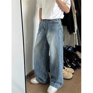 美式水洗阔腿牛仔裤男新款高街潮牌vibe直筒宽松休闲裤子LN31-p47图片