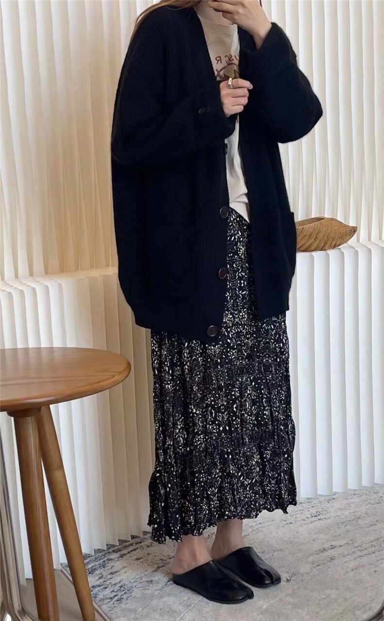 开衫女中长款V领秋冬慵懒软糯休闲宽松保暖针织衫,女装羊毛衫,纳慈羊绒