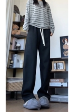 慵懒风黑色抽绳阔腿裤男宽松垂感直筒休闲长裤K7783-特价P30，男装休闲裤，电商A007