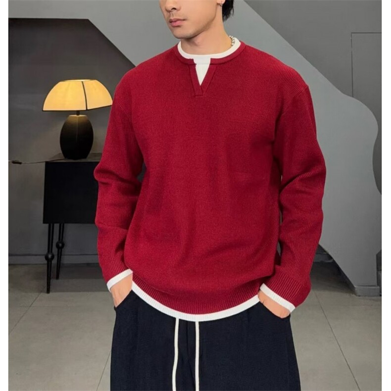 （网图慎用）直播假两件设计针织毛衣圆领套头毛衣3201-P85,男装针织衫/毛衣,电商A243