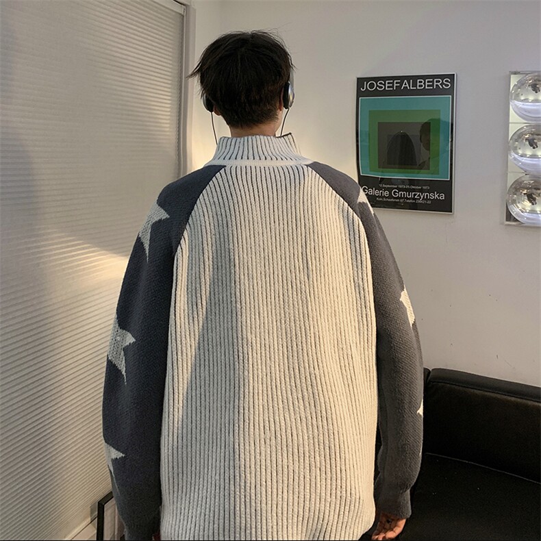 MY201-P58慵懒风双拉链星星开衫毛衣,男装针织衫/毛衣,星座1501-1