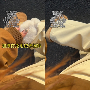 加厚仿兔毛绒休闲裤防寒直筒滑雪裤男女登山裤 D7048-TP5088图片