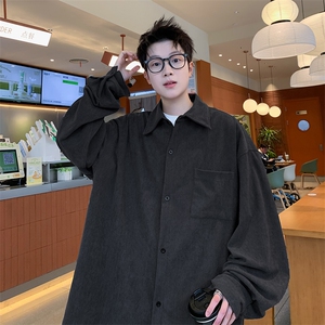 C206/P40春装新款美式复古灯芯绒长袖衬衫男士纯色衬衣男外套图片