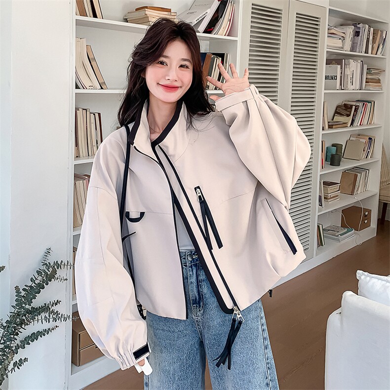 酷盐系立领冲锋衣外套女2025春新款学院风宽松休闲小个子夹克上衣，女装短外套，浙宝A馆126