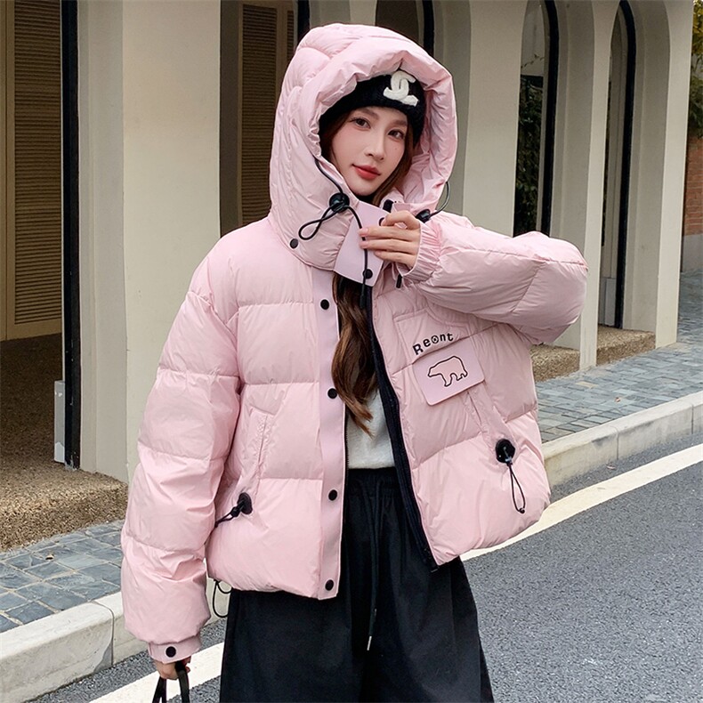 现货2025冬装新款连帽休闲印花可爱加厚保暖白鸭绒羽绒服女,女装羽绒服,苗苗