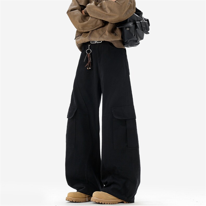 多口袋纯棉工装弯刀裤男中性休闲宽松镰刀裤K24079-特P60控108，男装工装外套，电商A001