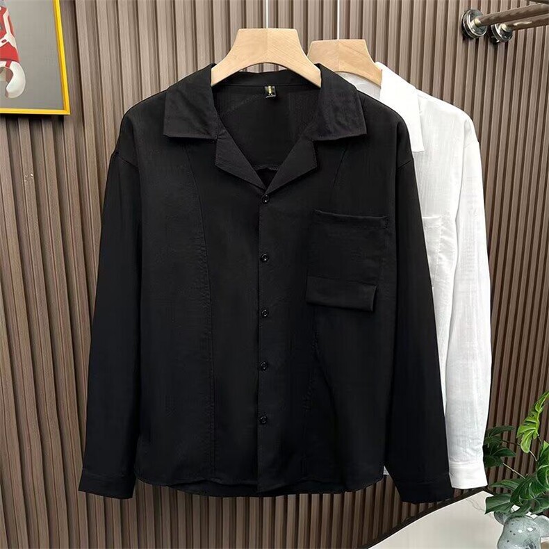 长袖衬衫男慵懒风简约高街休闲百搭衬衣外套7933P48，男装衬衫，星座410-2