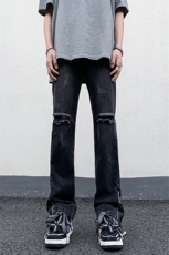 B221美式ins高街暗黑小众拉链破洞牛仔裤LK23076-P65控88，男装牛仔裤，电商B221