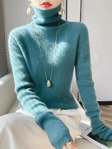 2025秋季新款洋气帽衫女堆堆领修身毛衣针织厚针织高领纯色打底衫图片