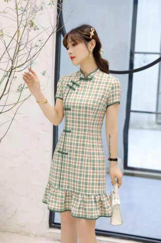 【现货】唯芬6121款格子旗袍显身材，女装婚纱/旗袍/礼服，唯 芬