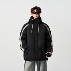 有长图冬季保暖羽绒棉衣服男潮拼色宽松连帽棉袄外套MF00830/P100，男装棉衣，电商B316