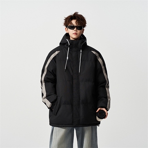 有长图冬季保暖羽绒棉衣服男潮拼色宽松连帽棉袄外套MF00830/P100图片