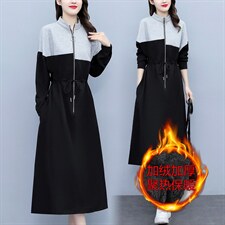 2021冬季新款加绒保暖不规则拼接拉链系带收腰显高连衣裙，女装连衣裙，潮品会