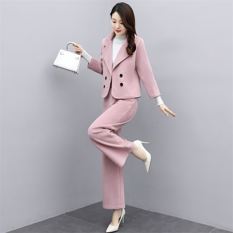 职业毛呢套装女高级感2024春秋新款时尚洋气减龄西装阔腿裤两件套,女装套装/套裙,香莘料