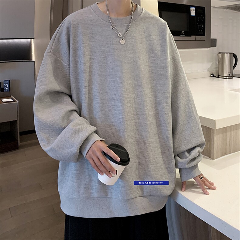 华夫格卫衣圆领卫衣男大码长袖t恤男外套HW76202-P30加绒款-P40,男装卫衣,电商A040