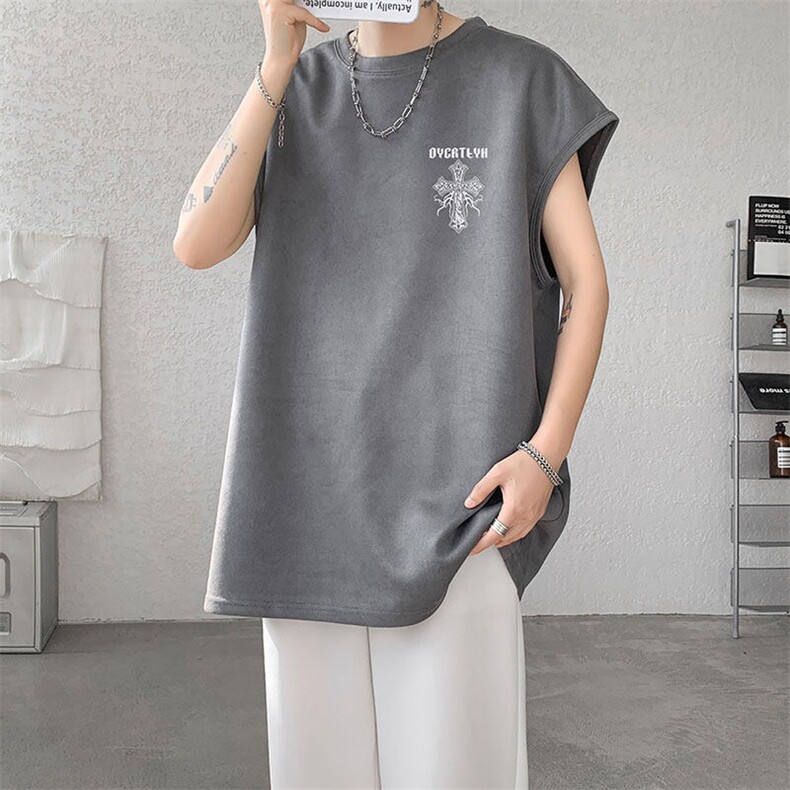 无袖背心男夏季新款港风宽松鹿皮绒圆领套头大码坎肩T9955-P25，男装背心/马甲，星座214-3