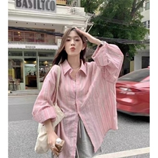 TC493-P45宽松气质时尚单排扣条纹防晒衬衫上衣，女装衬衫，星座617A-2