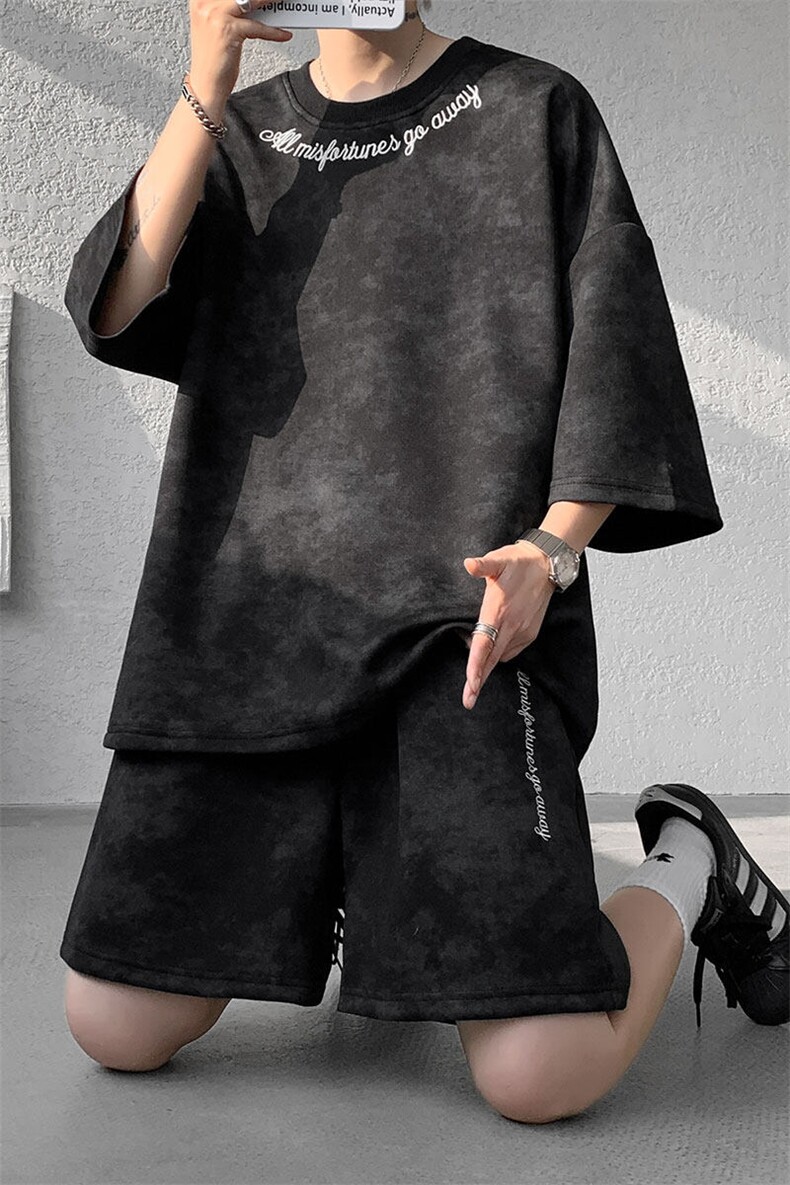 现货TZ765-特批55控88设计感高质量刺绣圆领大码T恤短袖短裤,男装T恤,电商A059