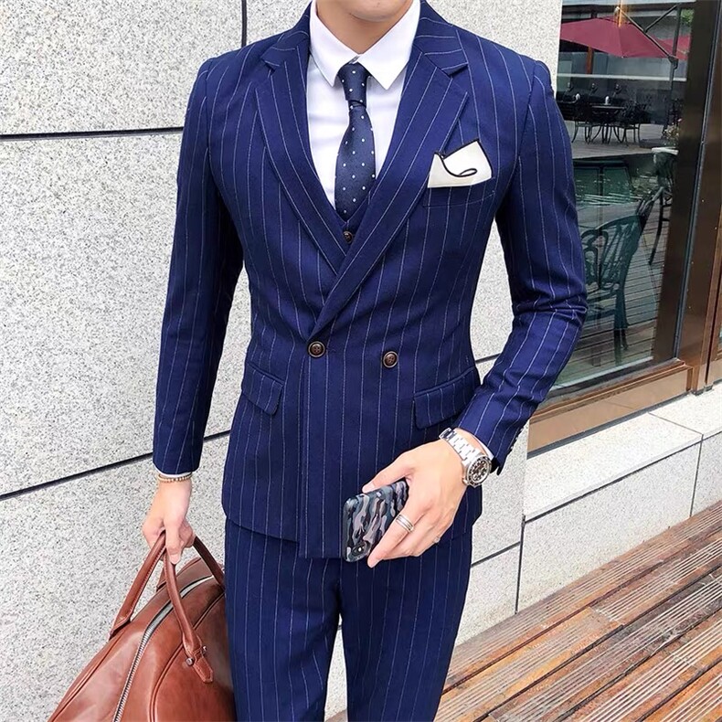 两粒双排扣条纹西装礼服三件套男7001-P285,男装西服套装,星座1012