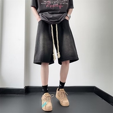 牛仔短裤男韩版潮流松紧腰帅2024夏季新款ins宽松五分裤RK208-P38，男装牛仔裤，星座412-3