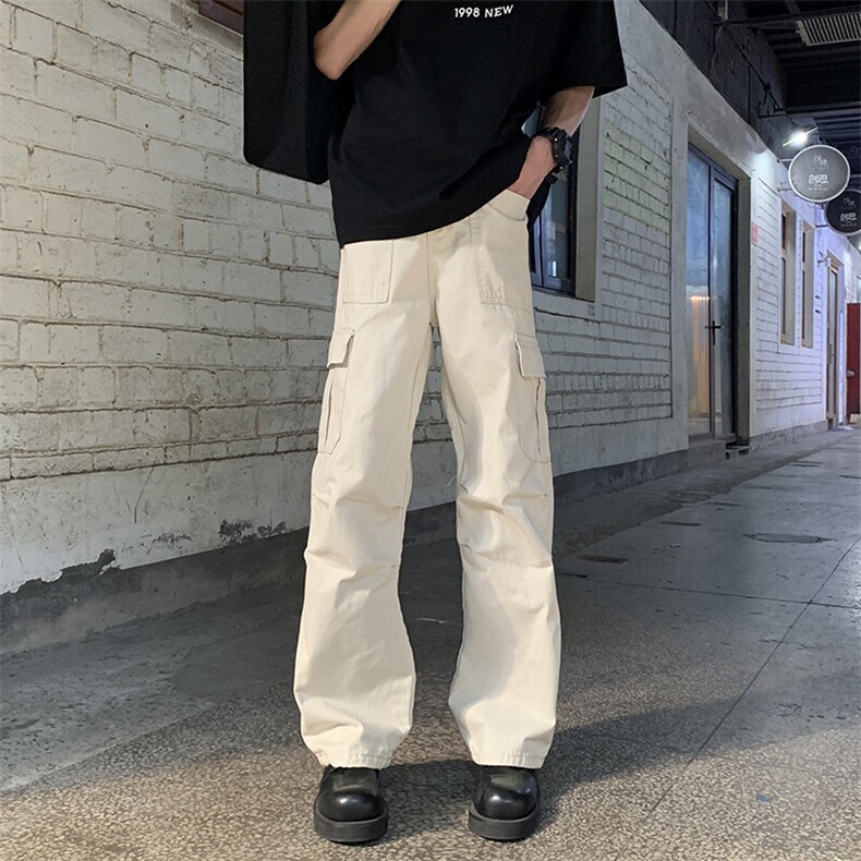 现货100棉双色立体褶皱工装裤直筒版型男女同款休闲裤纯棉101P55,男装工装外套,星座902A