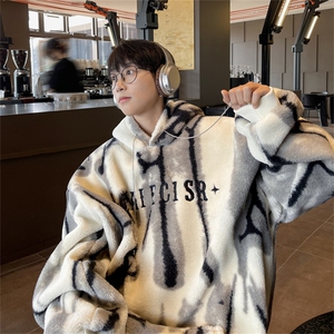 水墨扎染羊羔绒连帽卫衣复合超柔绒750克连帽棉衣 XZ301A Y05 P95图片